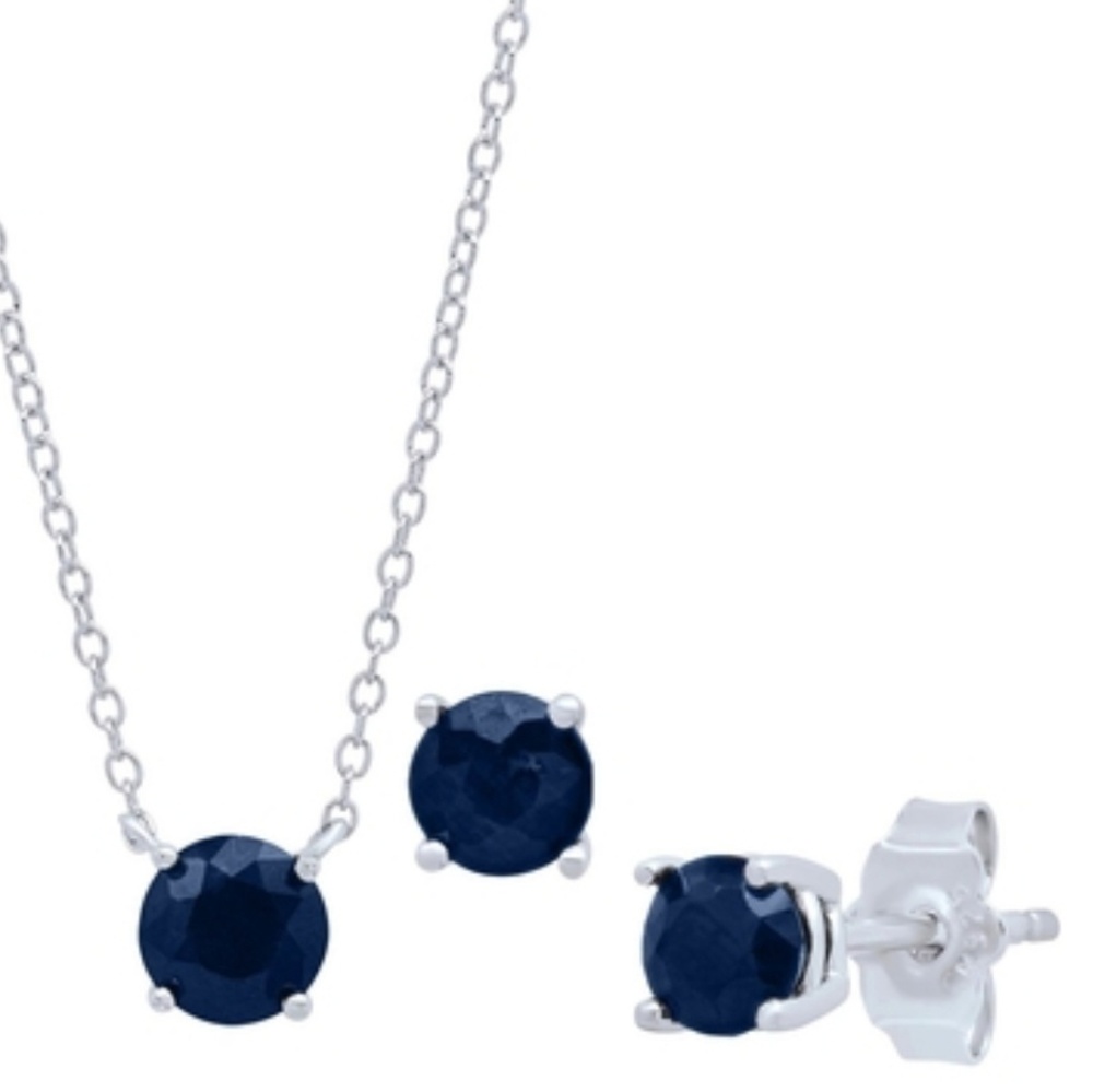 Silver Blue Sapphire Studs and 18" Pendant set 💙